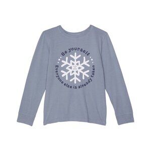 Life Is Good Be Yourself Snowflake Long Sleeve Crusher Tee Smoky Blue Kids Mediu